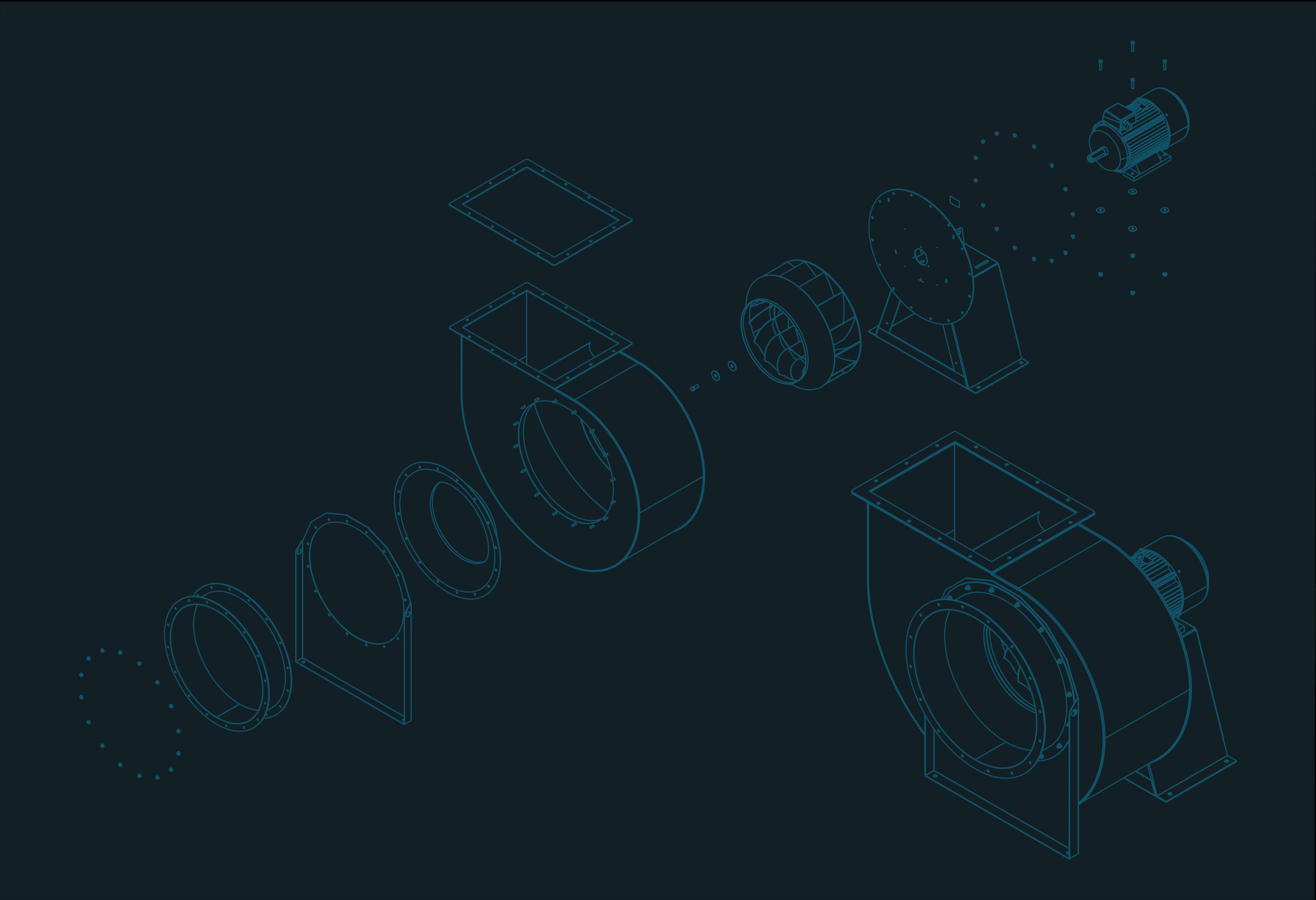 Utentra — exploded view of industrial fan components