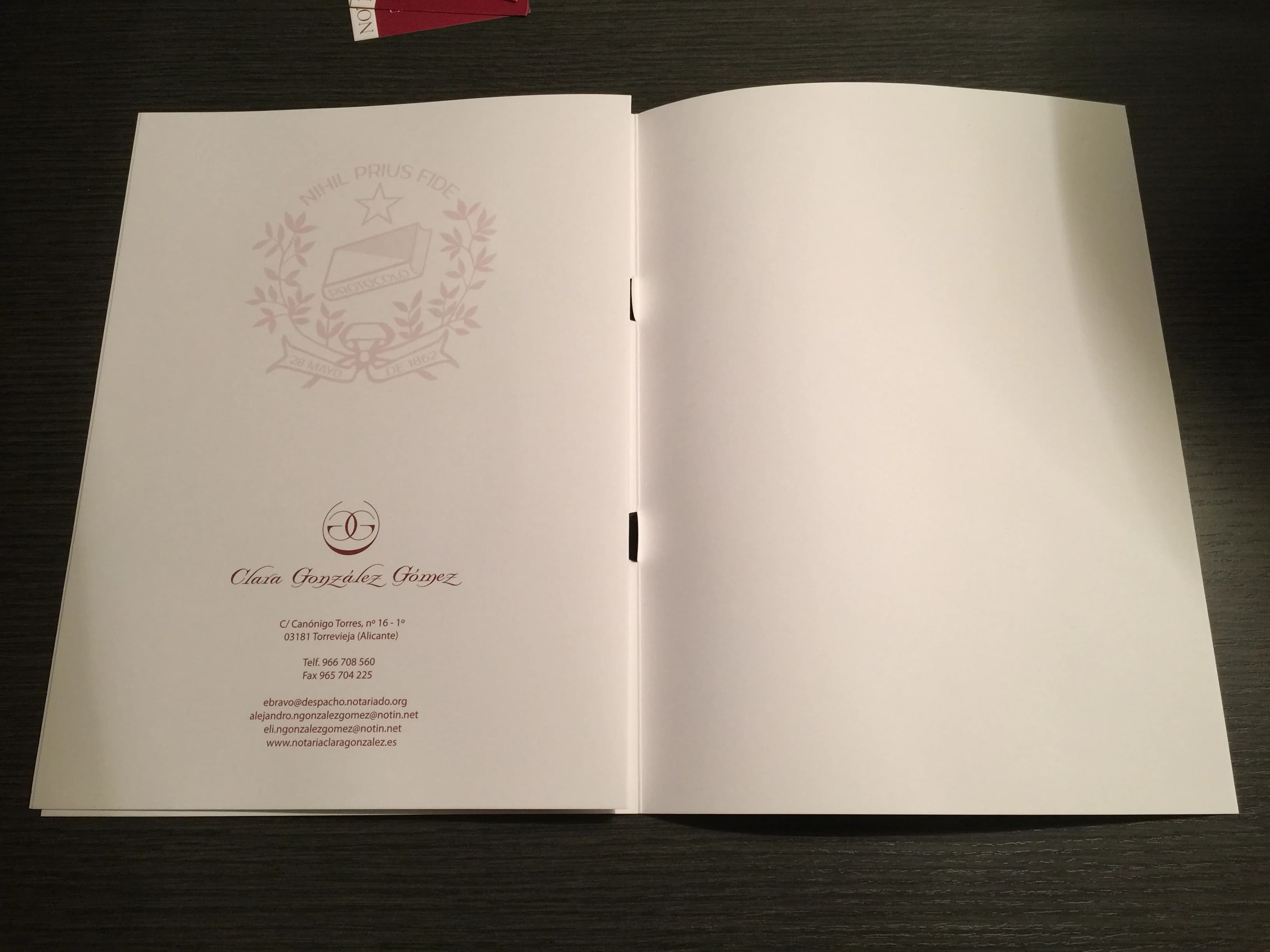 Folder interior — contact page